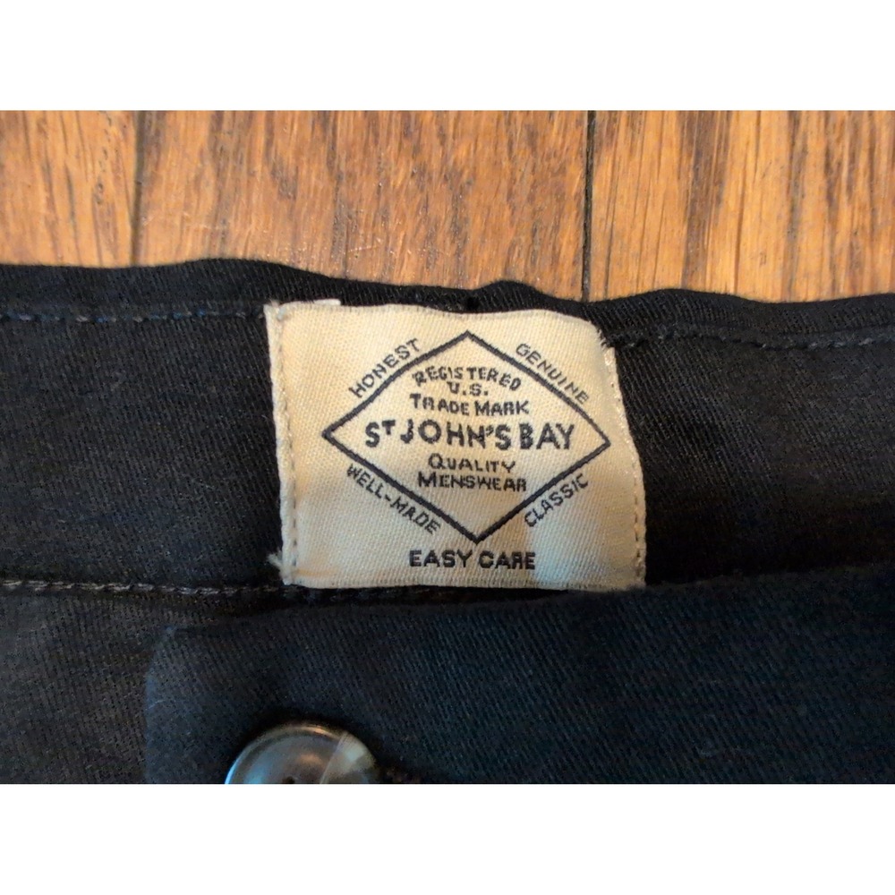 St Johns Bay Mens Black Classic Fit Easy Care Stretch Flat Front Pants 34x32 NWT - Picture 2 of 5